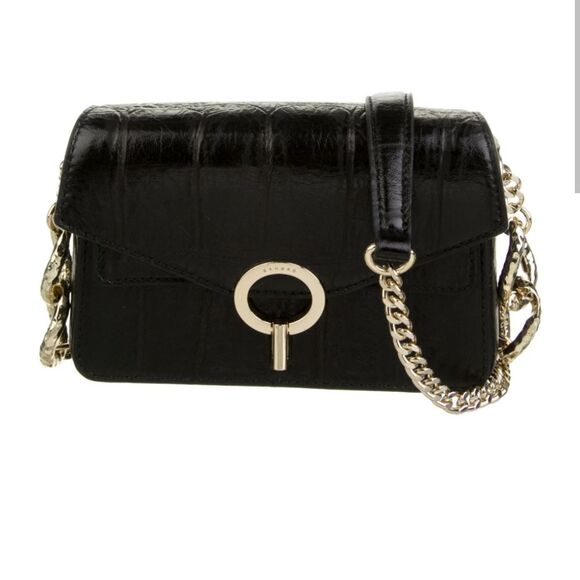 NWT Sandro Mini Yza Black Embossed Leather Bag Chain Crossbody - Picture 1 of 11